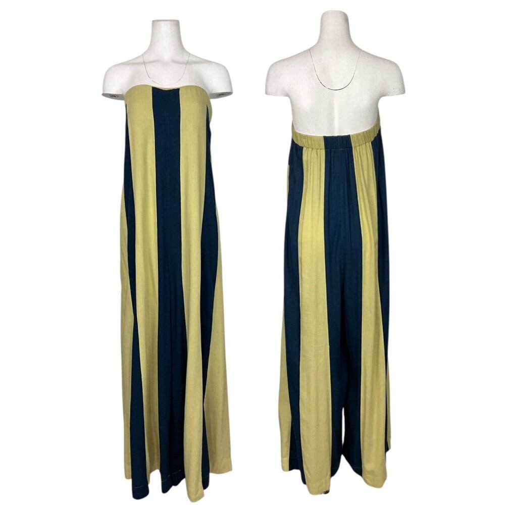 Free People Blue and Yellow Striped Jumpsuit